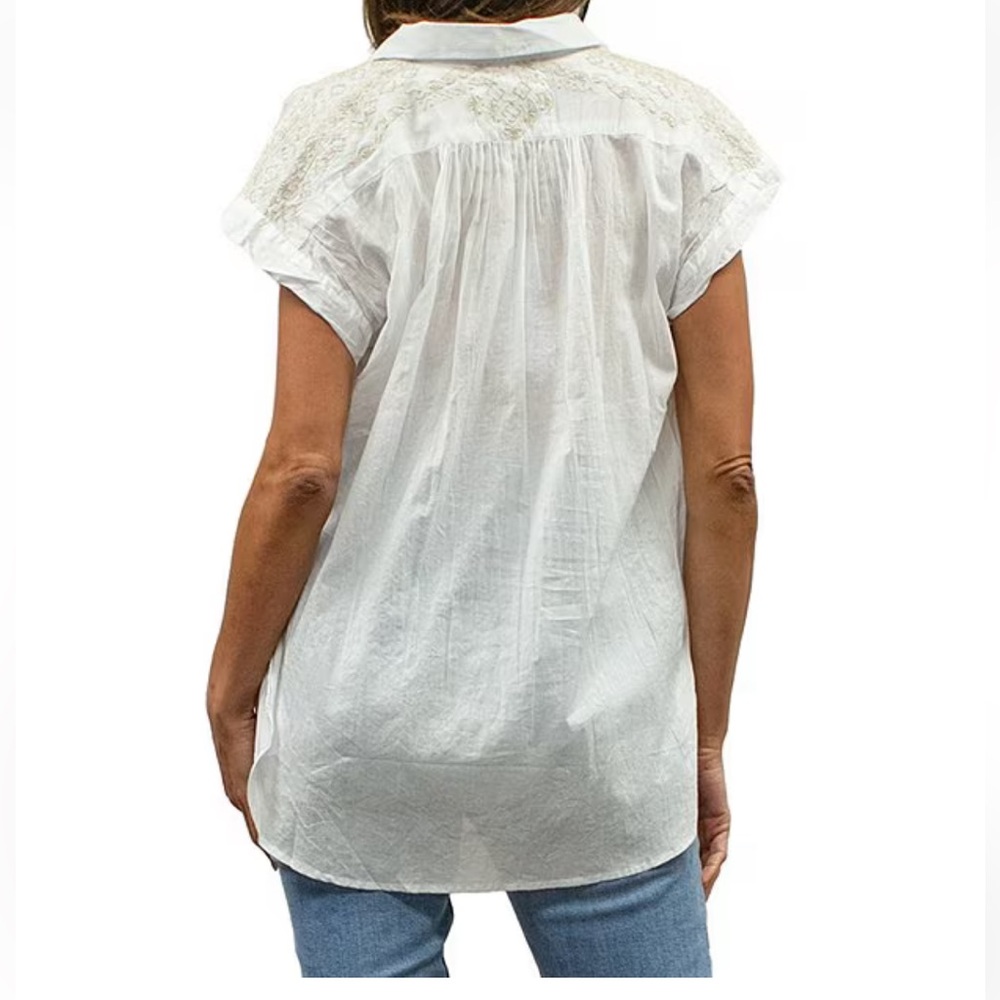 Karyn Seo Anni Cotton Embroidered Point Collar Short Sleeve Blouse - Picture 2 of 14